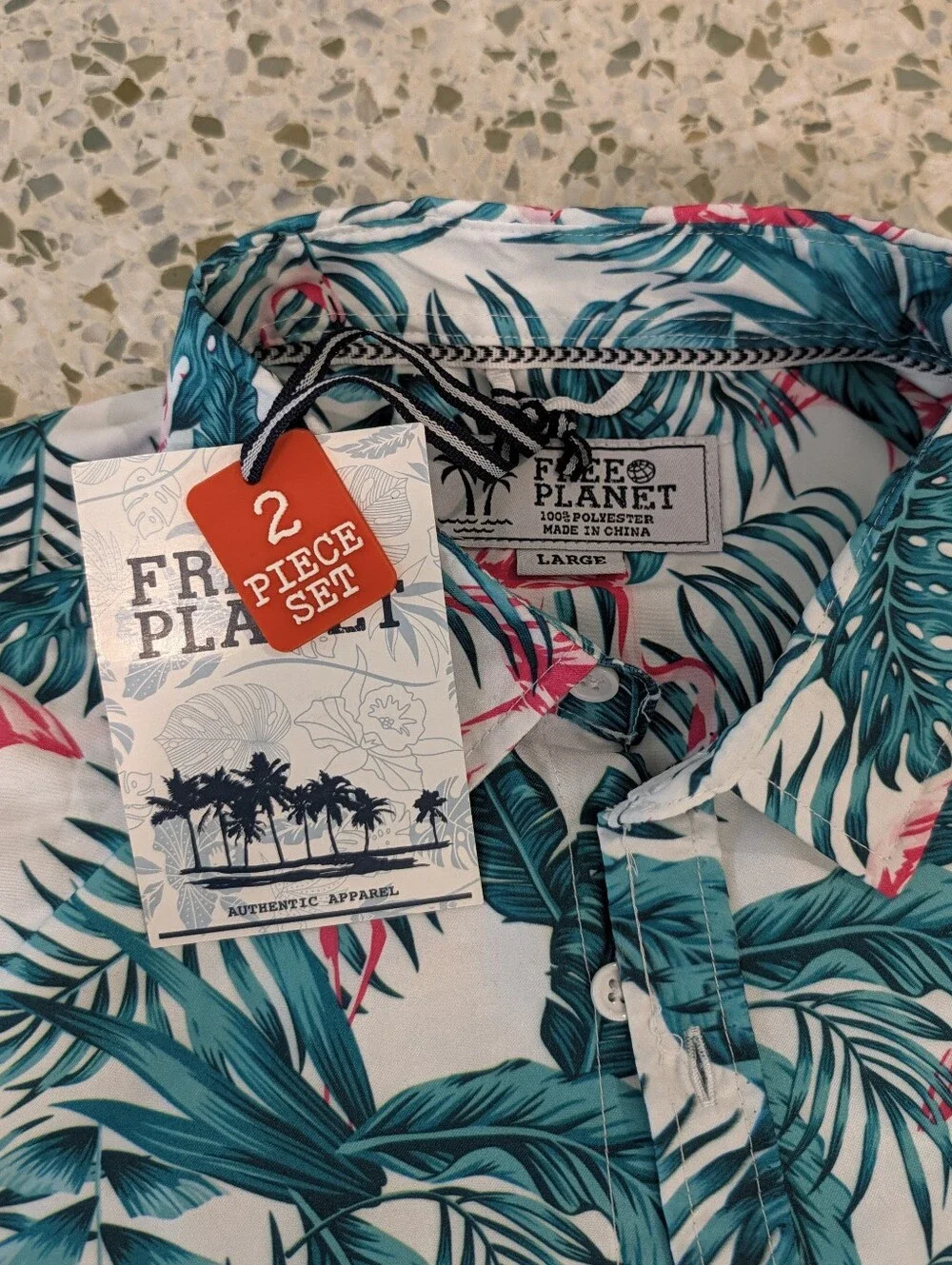 NWT Free Planet Men's 2 Piece Tropical Flamingo Surf & Swim Set